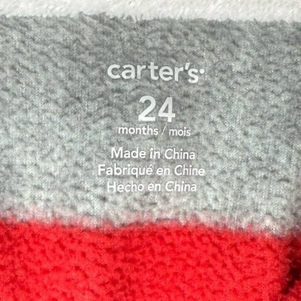 Carter's Fleece‎ One Piece Outfit Pajama Red Gray 24 Months